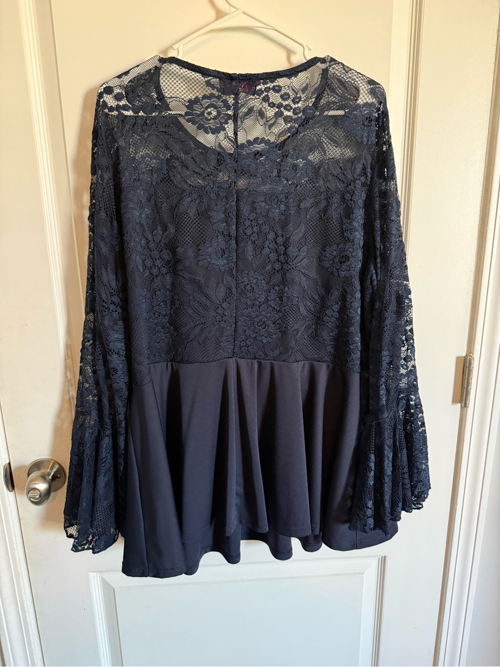 Lace Peplum Tunic Top in Navy - Women